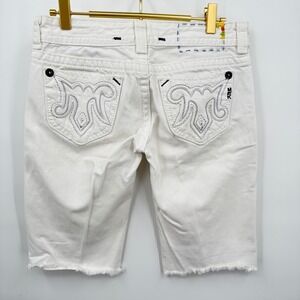 MEK Denim USA White Frayed Hem Denim Bermuda Shorts Women's Size 26‎